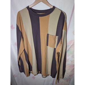 Urban Outfitters Men’s Long Sleeve Pocket T-Shirt Striped Brown Tan Size Large